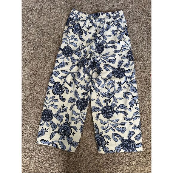 Joie Wide Leg Crop Floral Pants Women’s 8 Pockets Linen Blend Blue/White Summer - Picture 7 of 9